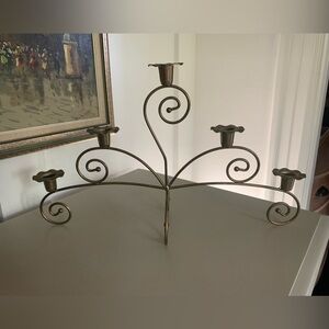 Vintage 1980s Homco 5 Candle Candleabra Holder Centerpiece Gold Told Brass 20”
